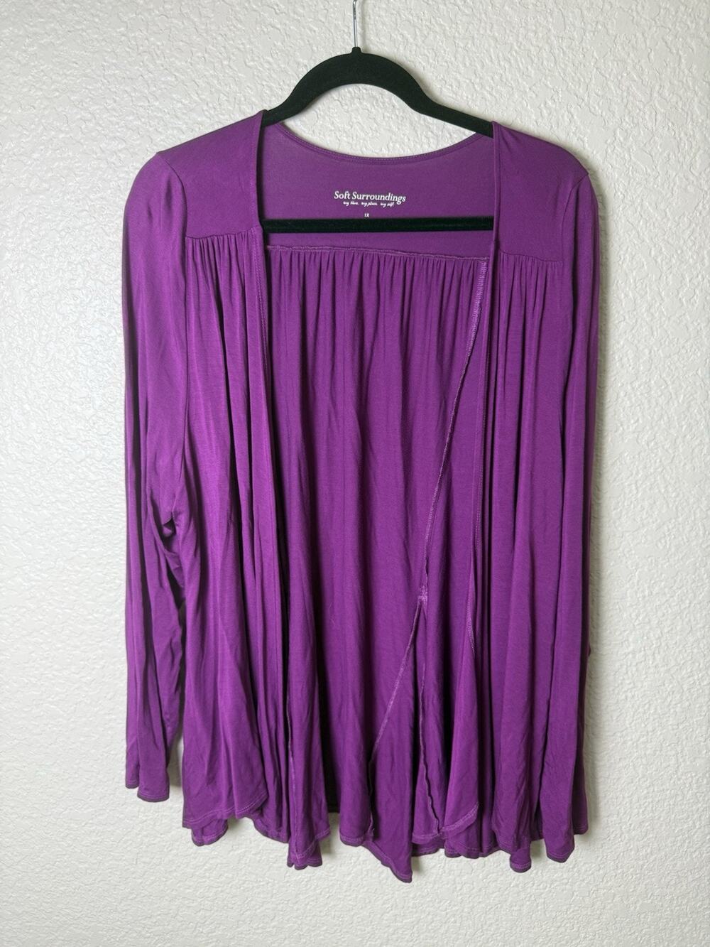 Soft Surroundings Purple Pink Mulberry Open Front Cardigan Waterfall Size 1X